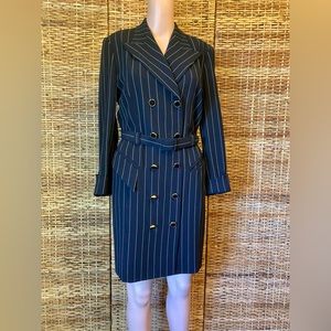 ESCADA Black Pinstripe Belted Coat Dress